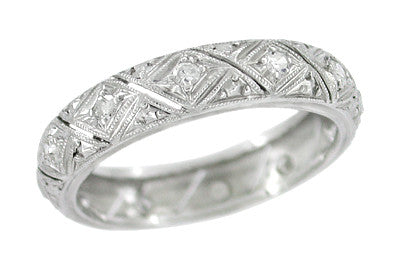 Art Deco Vintage Platinum Thompson Diamond Wedding Band - Size 7 1/2