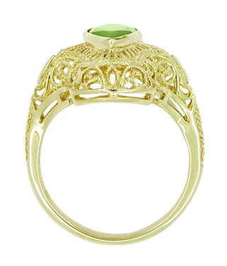 Art Deco Peridot Filigree Cocktail Ring in 14 Karat Yellow Gold - Item: R611Y - Image: 3