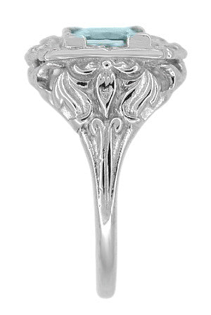 Princess Cut Aquamarine Art Nouveau Ring in 14 Karat White Gold - Item: R615 - Image: 3