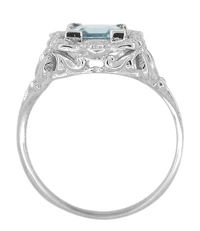 Princess Cut Aquamarine Art Nouveau Ring in 14 Karat White Gold - Item: R615 - Image: 4