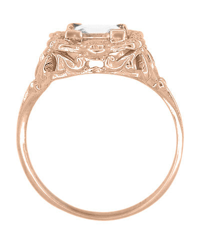 Princess Cut White Topaz Art Nouveau Ring in 14 Karat Rose Gold - Item: R615RWT - Image: 3