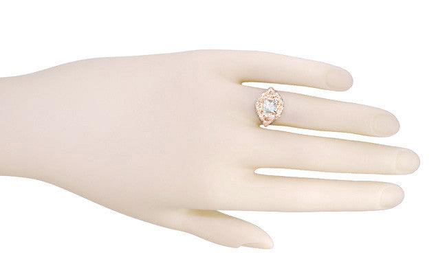 Princess Cut White Topaz Art Nouveau Ring in 14 Karat Rose Gold - Item: R615RWT - Image: 5