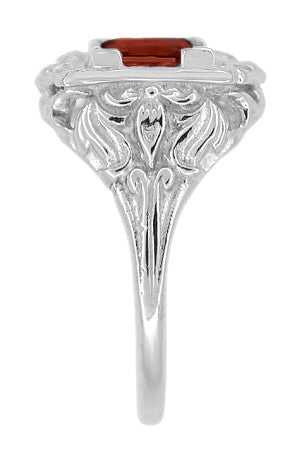 Art Nouveau Square Garnet Ring in 14K White Gold - 1910 Vintage Design - Item: R615WG - Image: 4