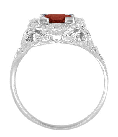 Art Nouveau Square Garnet Ring in 14K White Gold - 1910 Vintage Design - Item: R615WG - Image: 5