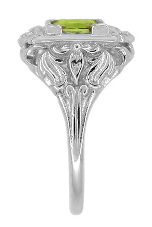 Princess Cut Peridot Art Nouveau Ring in 14 Karat White Gold - Item: R615WPER - Image: 3