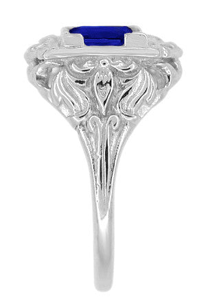 Art Nouveau 1.25 Carat Princess Cut Square Sapphire Ring in 14K White Gold | 6mm - Item: R615WS - Image: 4