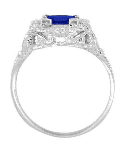 Art Nouveau 1.25 Carat Princess Cut Square Sapphire Ring in 14K White Gold | 6mm - Item: R615WS - Image: 5