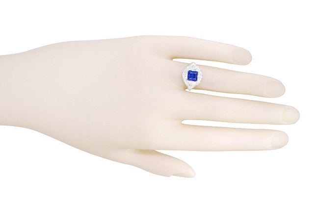 Art Nouveau 1.25 Carat Princess Cut Square Sapphire Ring in 14K White Gold | 6mm - Item: R615WS - Image: 6