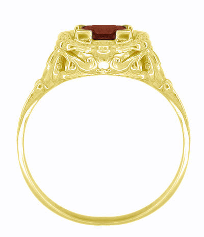 Princess Cut Garnet Art Nouveau Ring in 14 Karat Yellow Gold - Item: R615YG - Image: 4