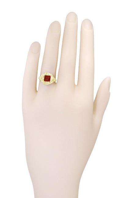 Princess Cut Garnet Art Nouveau Ring in 14 Karat Yellow Gold - Item: R615YG - Image: 5