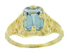 Art Deco Emerald Cut Aquamarine Filigree Engagement Ring in 18 Karat Yellow Gold