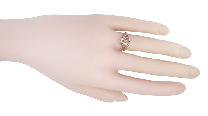 Edwardian Emerald Cut Morganite Engagement Ring in 14K Rose Gold Filigree - Item: R617RM - Image: 5