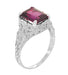 Filigree Emerald Cut Rhodolite Garnet Edwardian Engagement Ring in 14 Karat White Gold