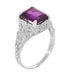 Edwardian Filigree Emerald Cut Amethyst Engagement Ring in Platinum
