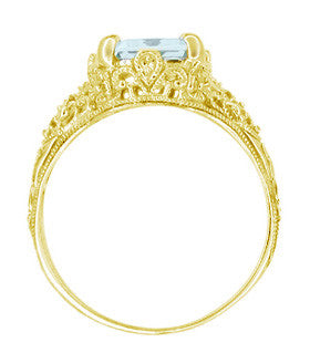 Emerald Cut Aquamarine Edwardian Filigree Engagement Ring in 14 Karat Yellow Gold - Item: R618Y - Image: 4