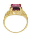 Edwardian Filigree Emerald Cut Rhodolite Garnet Engagement Ring in 14 Karat Yellow Gold