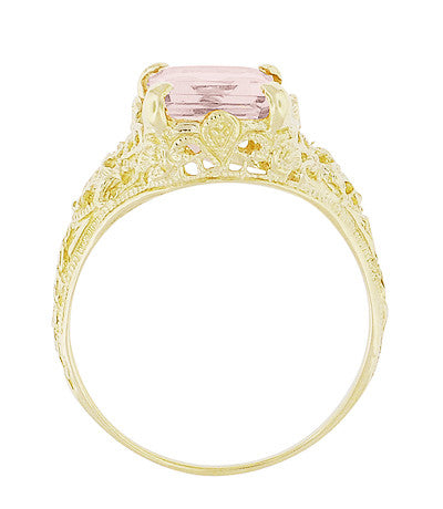 Emerald Cut Morganite Filigree Edwardian Engagement Ring in 14 Karat Yellow Gold - Item: R618YM - Image: 4