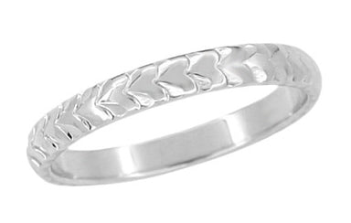 Palm Leaves Carved Wedding Ring in White Gold - 3mm Wide