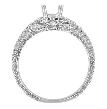 Art Deco Hearts and Diamonds 1/3 Carat Diamond Filigree Engagement Semimount Ring in 14 Karat White Gold - Item: R627 - Image: 4