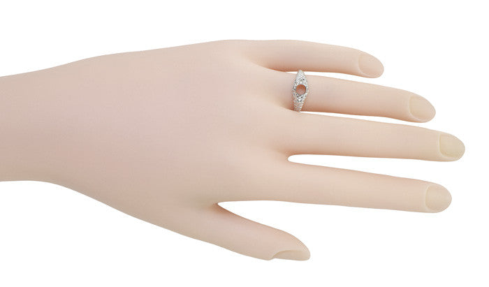 Art Deco Hearts and Diamonds 1/3 Carat Diamond Filigree Engagement Semimount Ring in 14 Karat White Gold - Item: R627 - Image: 5