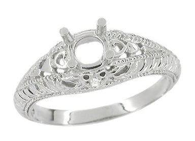 Art Deco Hearts and Diamonds 1/3 Carat Diamond Filigree Engagement Semimount Ring in 14 Karat White Gold - alternate view