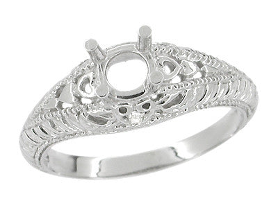 Art Deco Hearts and Diamonds 1/3 Carat Diamond Filigree Engagement Semimount Ring in 14 Karat White Gold - Item: R627 - Image: 2