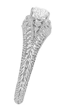 Art Deco Hearts and Diamonds Filigree Engagement Ring in 14 Karat White Gold - Item: R627WD-LC - Image: 3