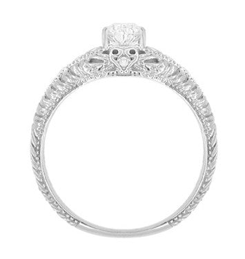 Art Deco Hearts and Diamonds Filigree Engagement Ring in 14 Karat White Gold - Item: R627WD-LC - Image: 4