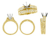 Yellow Gold Art Deco Engraved Scrolls 1 Carat Diamond Engagement Ring Setting and Matching Wedding Ring - 14K or 18K