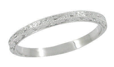 Art Deco Millgrain Floral Wedding Ring in 14 Karat White Gold