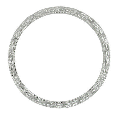 Art Deco Millgrain Flowers Wedding Ring in Platinum - Item: R632P - Image: 2