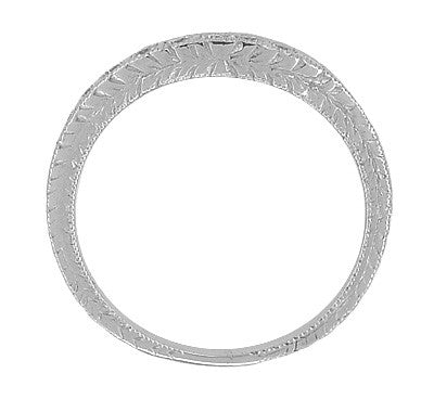 Art Deco Curved Engraved Wheat Diamond Palladium Wedding Band - Item: R635PDMD - Image: 3