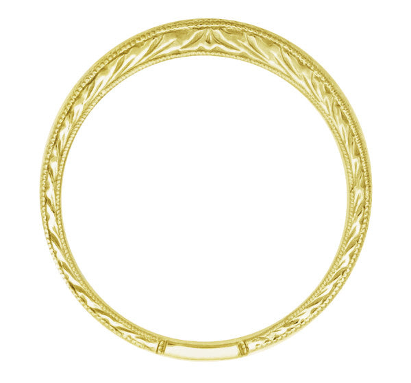 Art Deco Curved Engraved Wheat Wedding Band in 18 Karat Yellow Gold - Item: R635Y - Image: 2