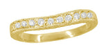 Art Deco Wheat White Sapphire Curved Wedding Band in 18 Karat Yellow Gold