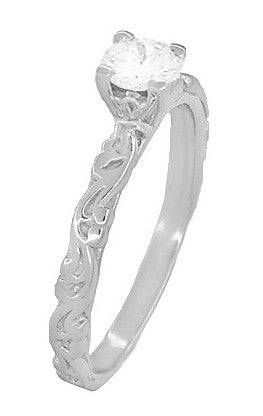 Art Deco Scrolls Solitaire Diamond Engagement Ring in Platinum - Item: R639PD - Image: 3