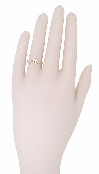 Art Deco Rose Gold Scrolls Diamond Solitaire Engagement Ring - Item: R639RD - Image: 6