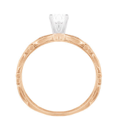 Art Deco 14 Karat Rose Gold Sculptural Scrolls White Sapphire Solitaire Engagement Ring - Item: R639RWS - Image: 5
