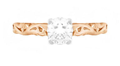 Art Deco 14 Karat Rose Gold Sculptural Scrolls White Sapphire Solitaire Engagement Ring