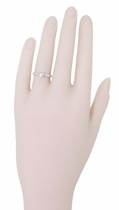 Art Deco Scrolls White Sapphire Engagement Ring in 14 Karat White Gold - Item: R639WWS - Image: 6