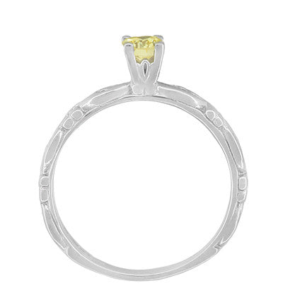 Art Deco Scrolls Fancy Yellow Diamond Engagement Ring in 14 Karat White Gold - Item: R639WYD - Image: 5