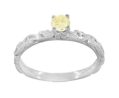 Art Deco Scrolls Fancy Yellow Diamond Engagement Ring in 14 Karat White Gold - Item: R639WYD - Image: 2