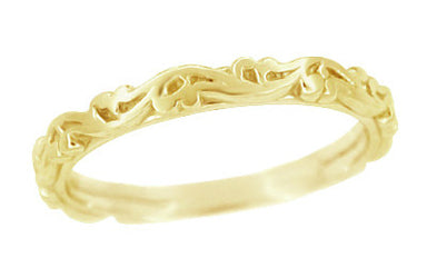 Yellow Gold Vintage Scroll Carved Stackable Wedding Band - R639Y