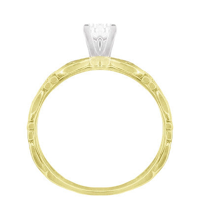 14 Karat Yellow Gold Art Deco Carved Scrolls Solitaire Diamond Engagement Ring - Item: R639YD - Image: 5