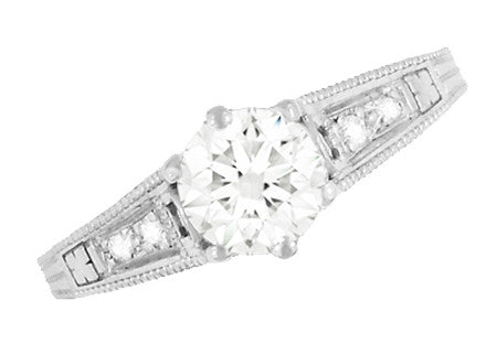 Art Deco Antique Style 3/4 Carat Diamond Filigree Engagement Ring in 14 Karat White Gold - Item: R643-LC - Image: 5