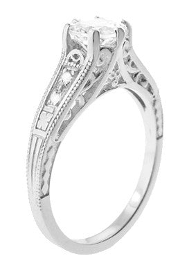 Art Deco Antique Style 3/4 Carat Diamond Filigree Engagement Ring in 14 Karat White Gold - Item: R643-LC - Image: 2
