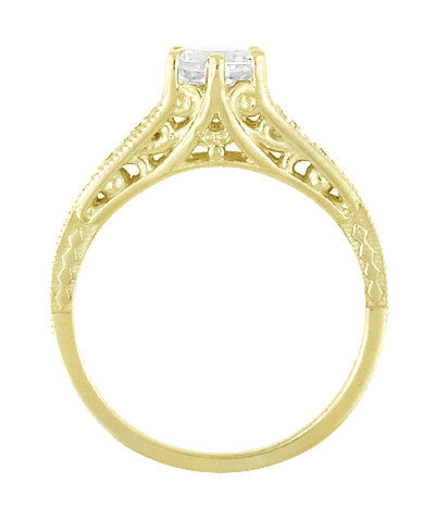 14K Yellow Gold Filigree Art Deco Vintage Style Diamond Engagement Ring - 3/4 Carat - Item: R643Y-LC - Image: 3