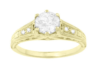 14K Yellow Gold Filigree Art Deco Vintage Style Diamond Engagement Ring - 3/4 Carat - Item: R643Y-LC - Image: 4