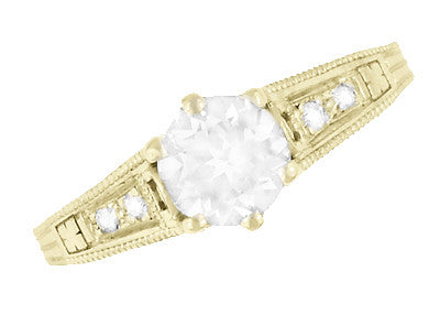 14K Yellow Gold Filigree Art Deco Vintage Style Diamond Engagement Ring - 3/4 Carat - Item: R643Y-LC - Image: 5