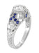 Art Deco Filigree Vintage Inspired Diamond Engagement Ring with Side Sapphires in 14 Karat White Gold