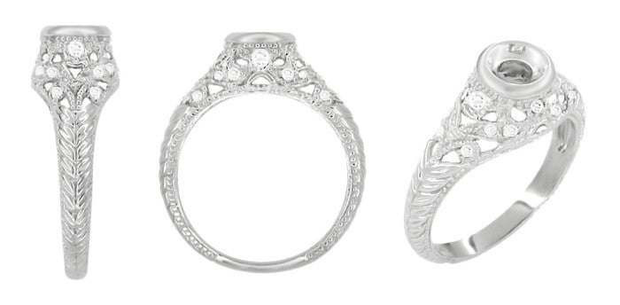 Art Deco Filigree Engagement Ring Setting in 14 Karat White Gold for a 1/4 - 1/3 Carat Diamond - Item: R648 - Image: 2
